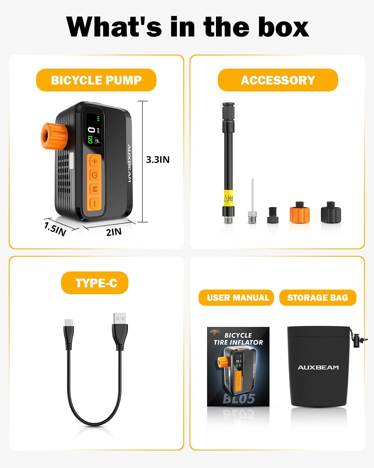 New 120 PSI Electric Bike Pump with Gauge - Ultra-Fast Portable Bicycle Pump for Road, MTB, E-Bike Tires | Pocket-Sized & High Pressure