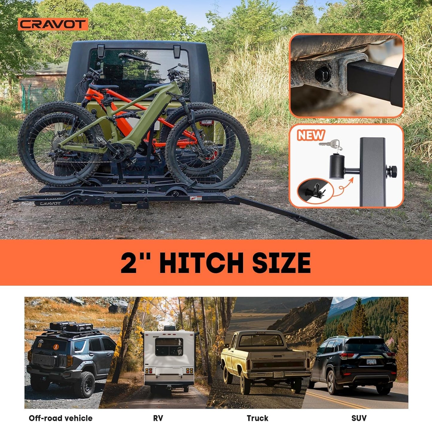 CyberRack S3 E-Bike Rack - 300 lbs Capacity, Tow Hitch 3-Bike Carrier for Heavy Electric & Fat Tire Bikes | Folds Up When Not In Use