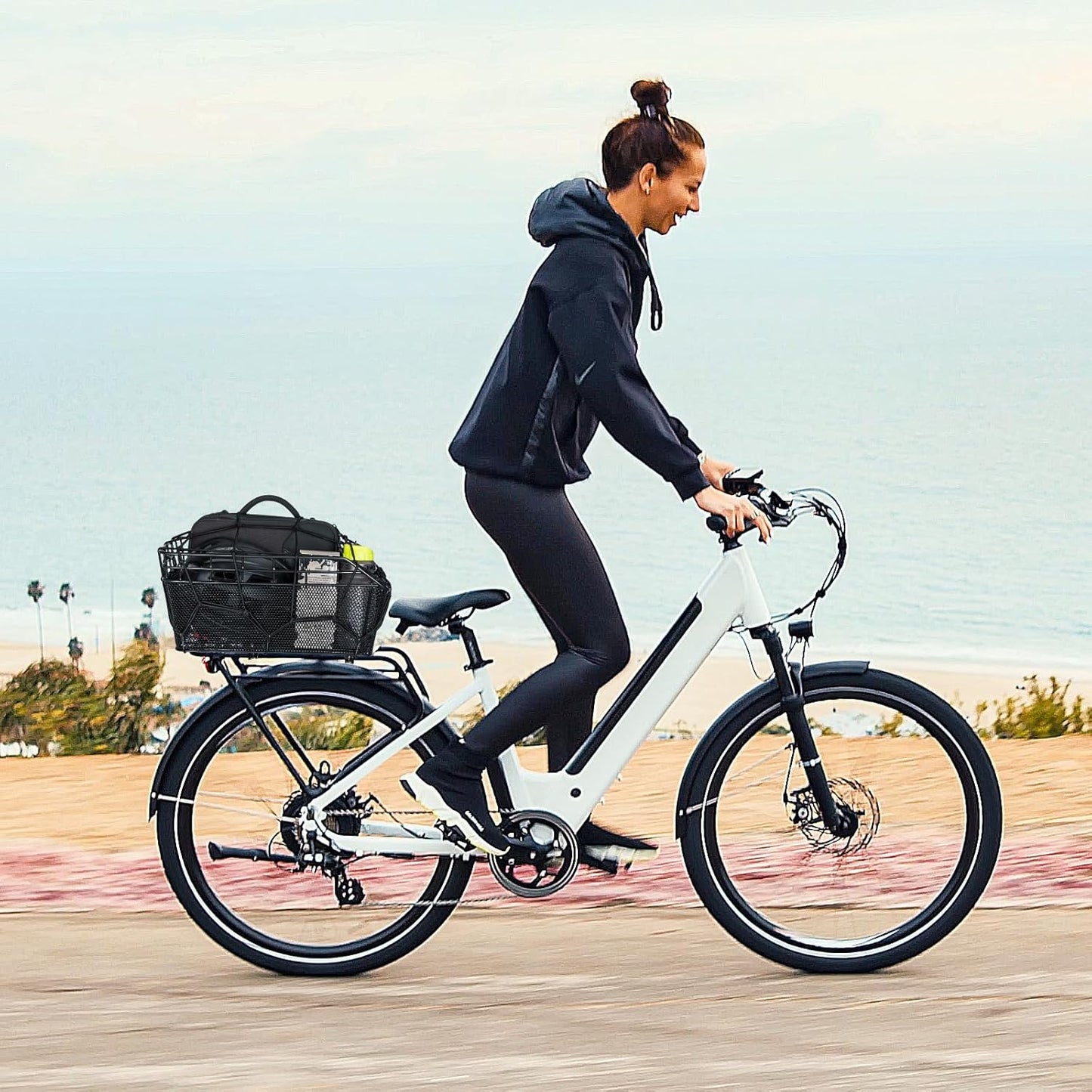 Large Rear Bike Basket - Heavy-Duty Wire Cargo Basket with Cargo Net & Waterproof Cover for Bicycles (Basket Only, Rack Not Included)