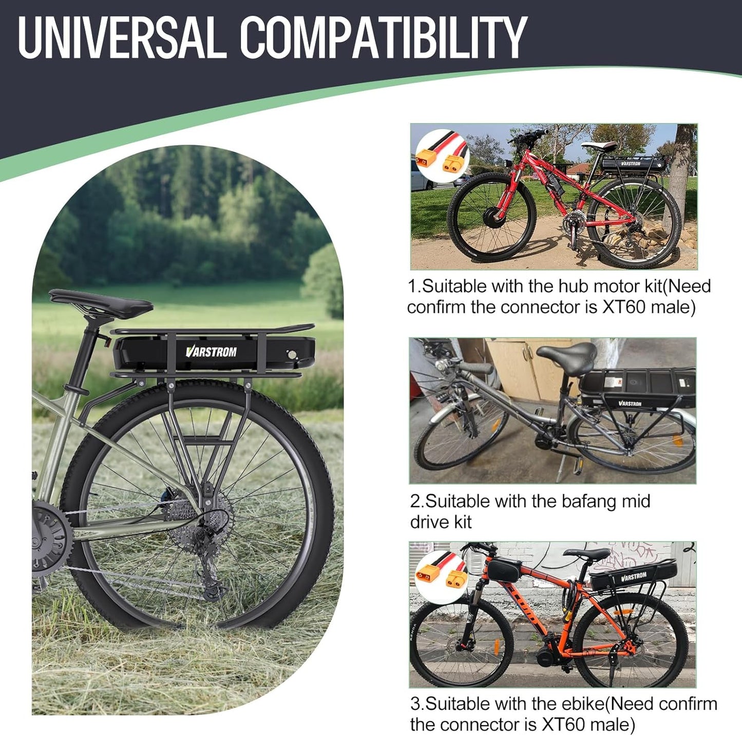 48V 17.5Ah Rear Rack E-Bike Battery 840Wh with USB Port | Compatible with Bafang Mid Drive & Hub Motor Kits (0-1200W)
