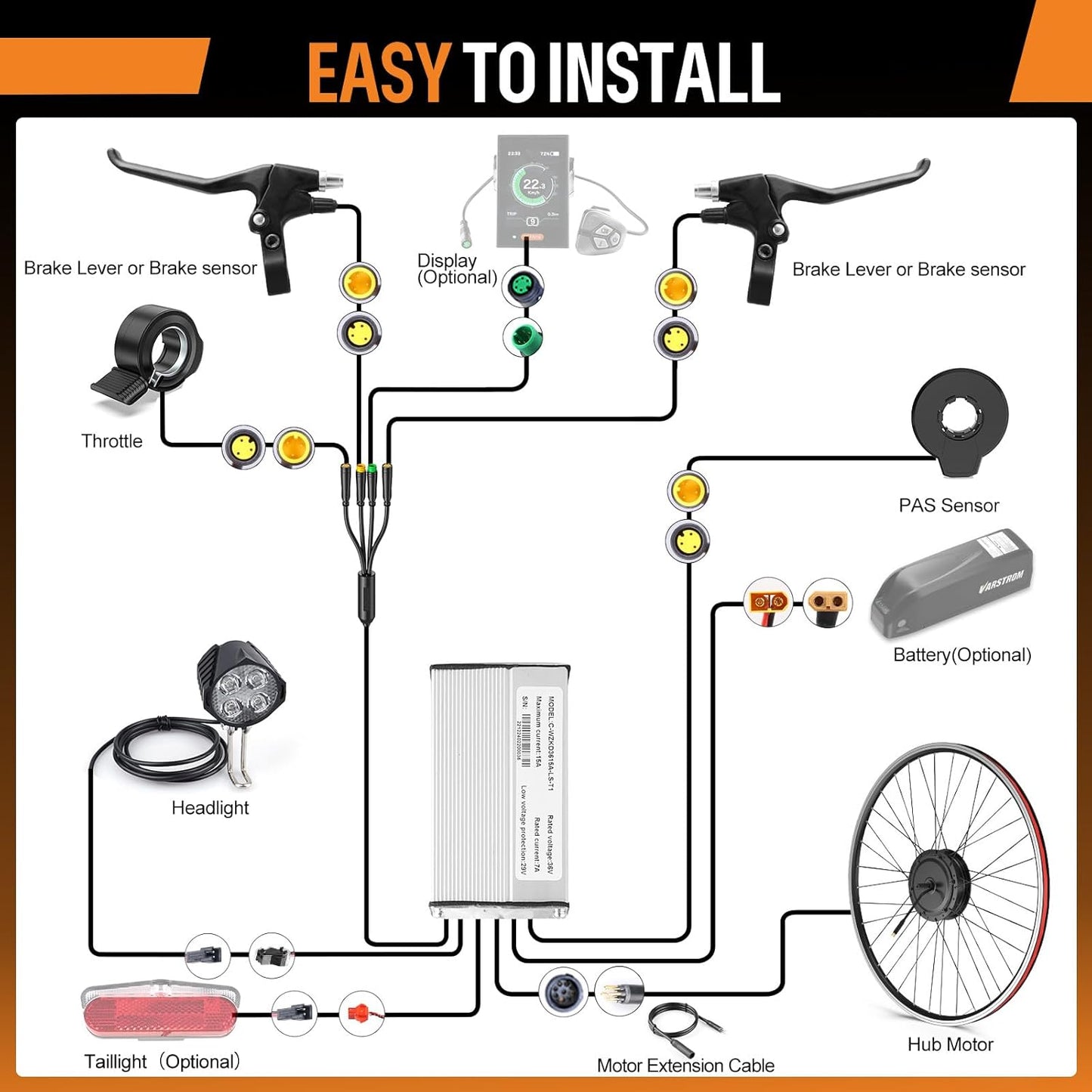 BAFANG 48V 500W Front Hub Motor Conversion Kit - TFT Display & 48V Battery Included for 20"/26"/700C (28"/29") Bikes