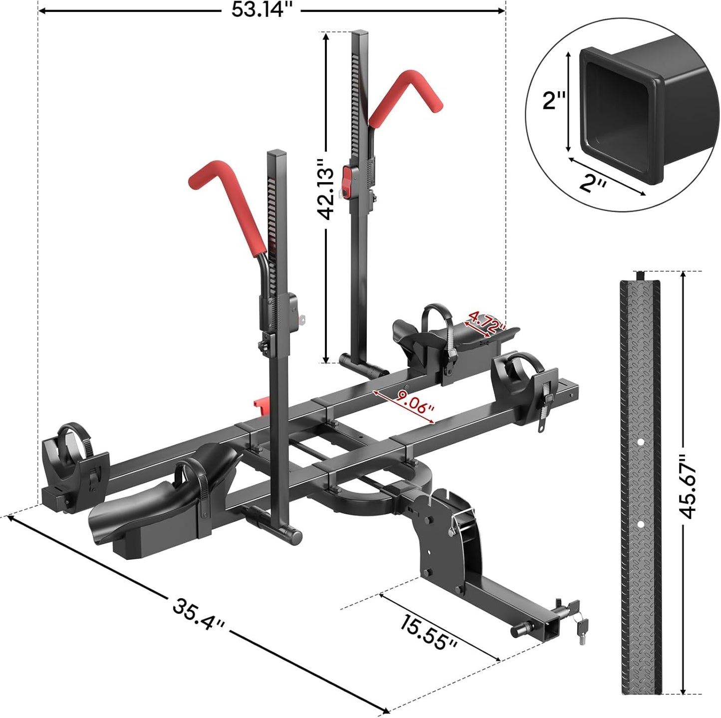 Heavy Duty 2-Bike Hitch Rack with Ramp | 170lb Capacity Foldable E-Bike Carrier for 5" Fat Tires