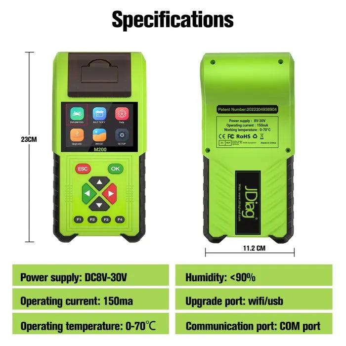 JDiag M200 Motorcycle obd 2 scanner, Relay Test,Sensor Signal Simulation,Injector Test For BMW Yamaha Honda Kawasaki Suzuki