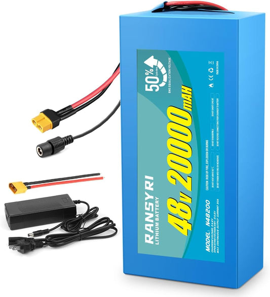 48V 20000mAh Lithium Battery Pack - 30A BMS Protection, 2000+ Cycles, Lightweight Power for 200W-1000W E-Bikes & Scooters
