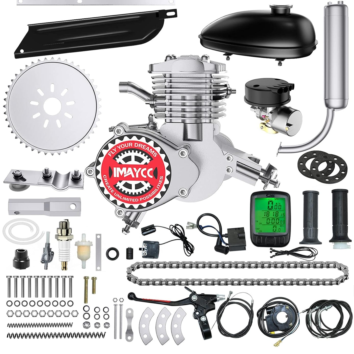 80cc Motorized Bike Kit - 2 Stroke Gas Engine Conversion for 26-28" Bikes (Silver)