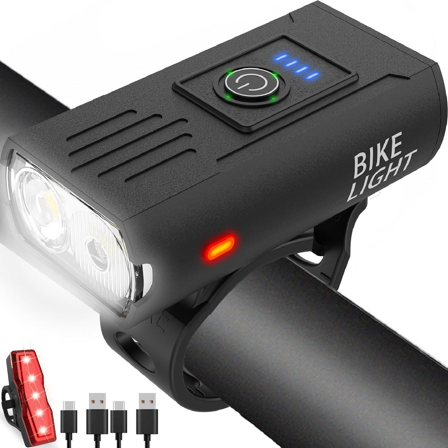 Super Bright Bike Light Set - 6+4 Mode USB Rechargeable Headlight & Taillight | High Lumens Waterproof Bicycle Front & Rear Safety Light for Night Riding, Road & Mountain Biking