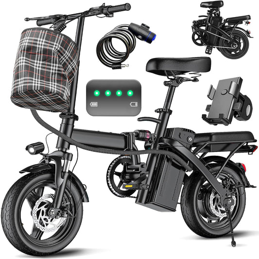 Electric Bike for Adults and Teens 14" Foldable Mini Electric Bicycle 520W-560W Motor 20-24MPH 32 Miles Range 48V 10Ah Battery 3-Level Pedal Assist UL 2849 Certified