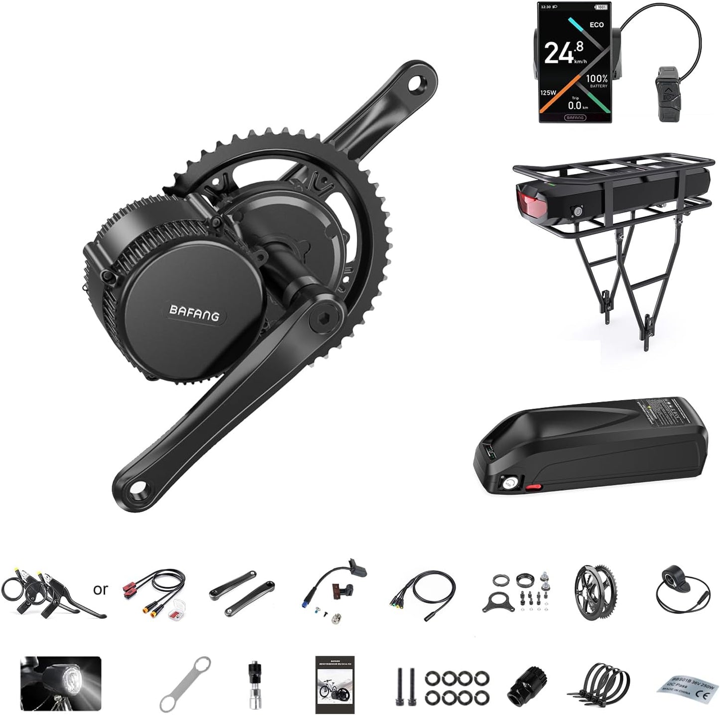 BAFANG Mid Drive Ebike Conversion Kit - 500W/750W/1000W BBS02B HD Motor with LCD Display & Battery | E-Bike Motor Kits