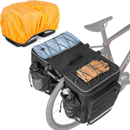 50L Bike Panniers with Rain Cover - Expandable Waterproof Bicycle Saddle Bag, Multi-Pocket Bike Luggage for Commuting & Touring
