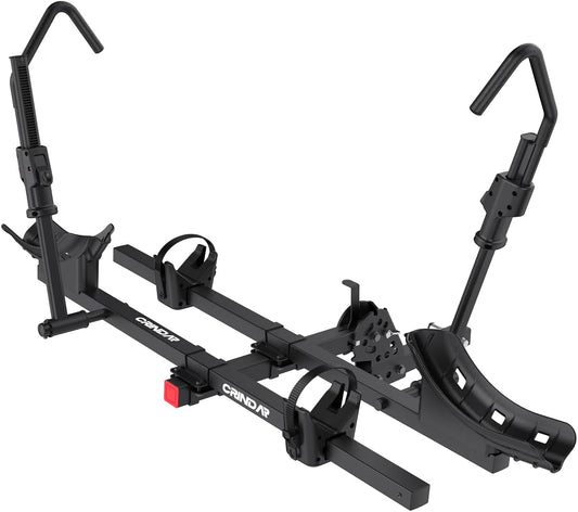 Wheel-Mount 2-Bike Platform Rack Hitch – No Frame Contact Bike Carrier for Car SUV Truck, 200Lbs Heavy Duty for 4.7" Fat Tire E-Bikes, 2" Receiver Tilting Folding Black