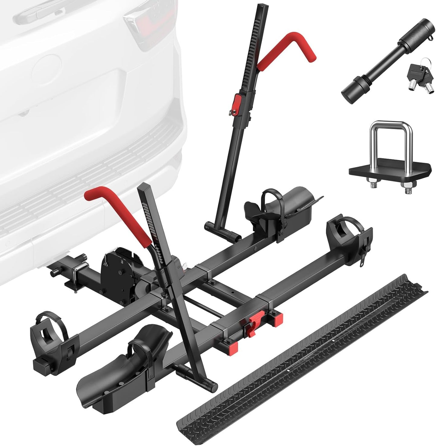 Heavy Duty 2-Bike Hitch Rack with Ramp | 170lb Capacity Foldable E-Bike Carrier for 5" Fat Tires