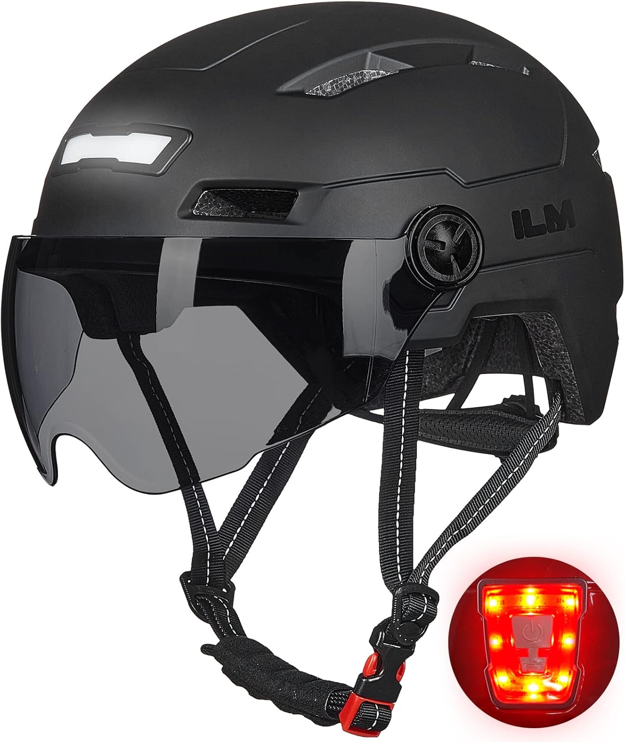 USB Rechargeable LED Bike Helmet with Front & Back Light | Cycling Helmet for Adults with Removable Goggles (Men & Women)