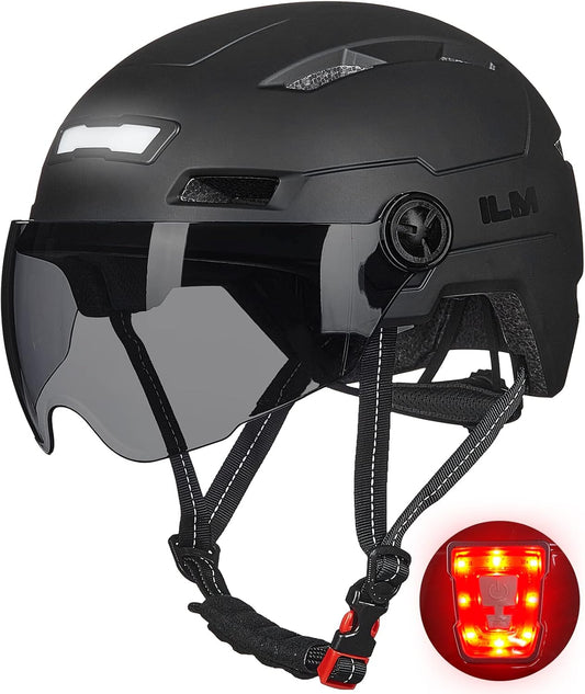 USB Rechargeable LED Bike Helmet with Front & Back Light | Cycling Helmet for Adults with Removable Goggles (Men & Women)