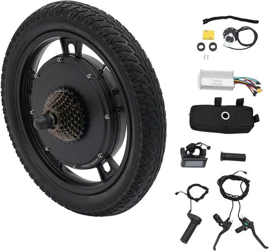 16" 48V 1000W Rear Wheel Electric Bike Conversion Kit with LCD & PAS | 470 RPM Hub Motor