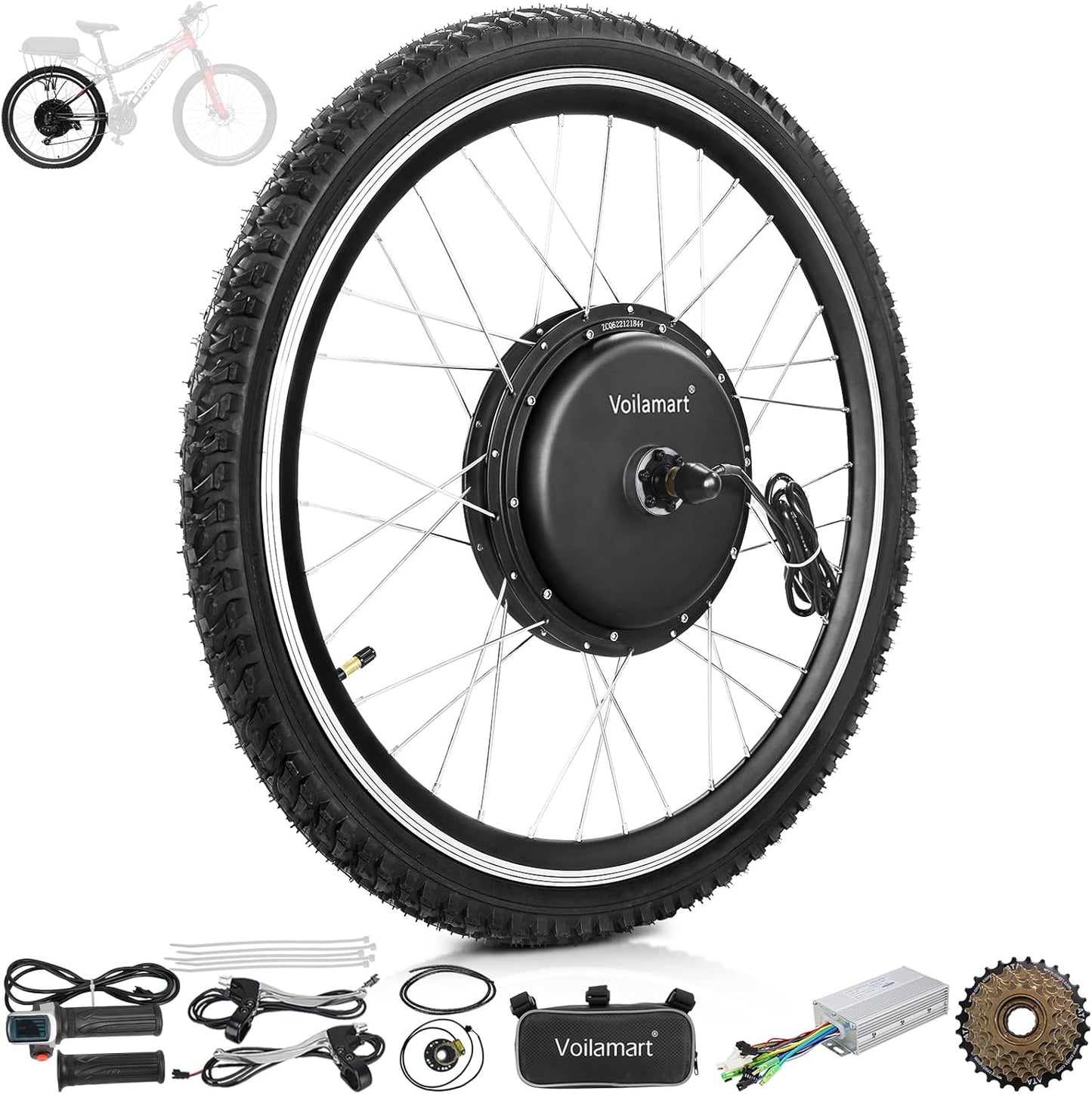 48V 1000W E-Bike Conversion Kit for 26" Bicycles - Rear Hub Motor Kit