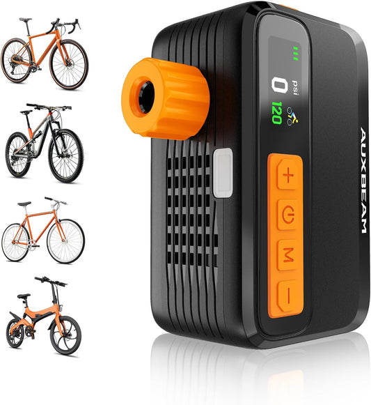 New 120 PSI Electric Bike Pump with Gauge - Ultra-Fast Portable Bicycle Pump for Road, MTB, E-Bike Tires | Pocket-Sized & High Pressure
