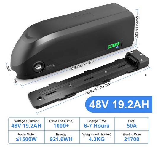 48V Down Tube Ebike Battery 19.2Ah for 1000W 1500W 2000W Motor – US, UK, EU Shipping