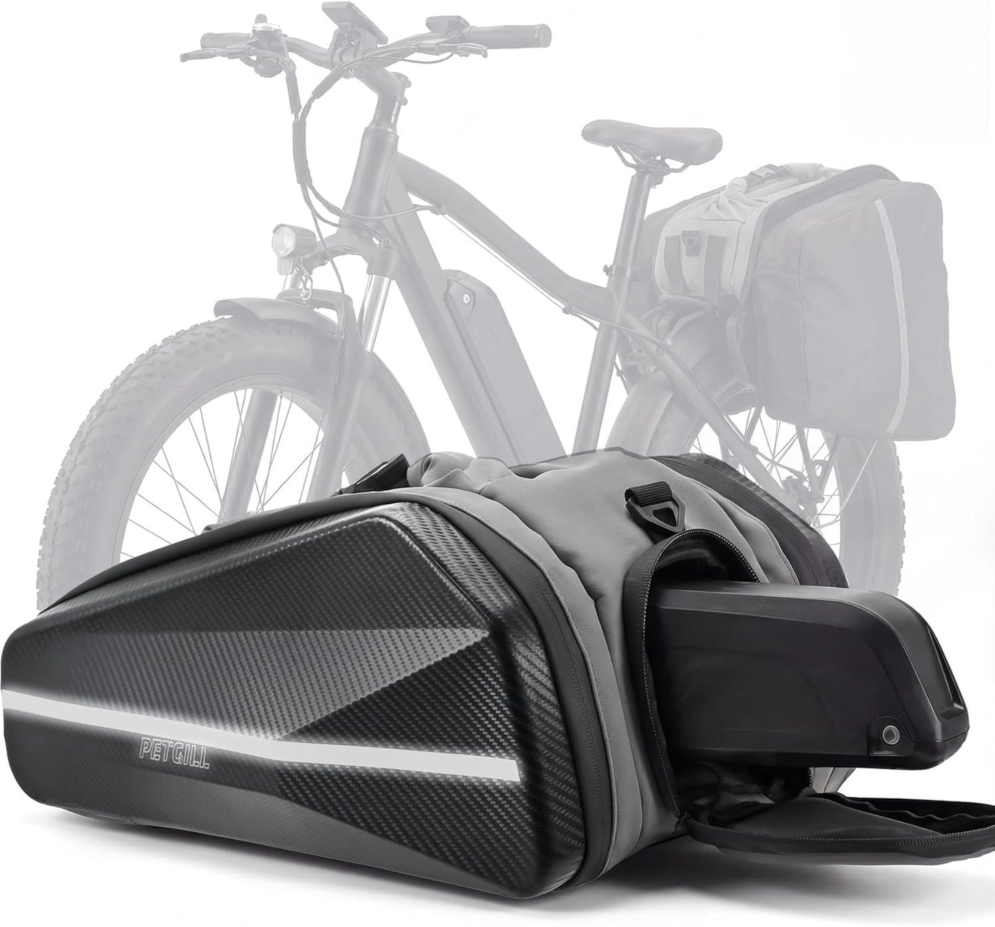 40L Ebike Battery Bag - Waterproof Hard Shell Rear Rack Bag with Reflective Strips & Shoulder Straps for E-Bikes