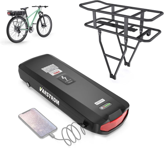 48V 17.5Ah Rear Rack E-Bike Battery 840Wh with USB Port | Compatible with Bafang Mid Drive & Hub Motor Kits (0-1200W)