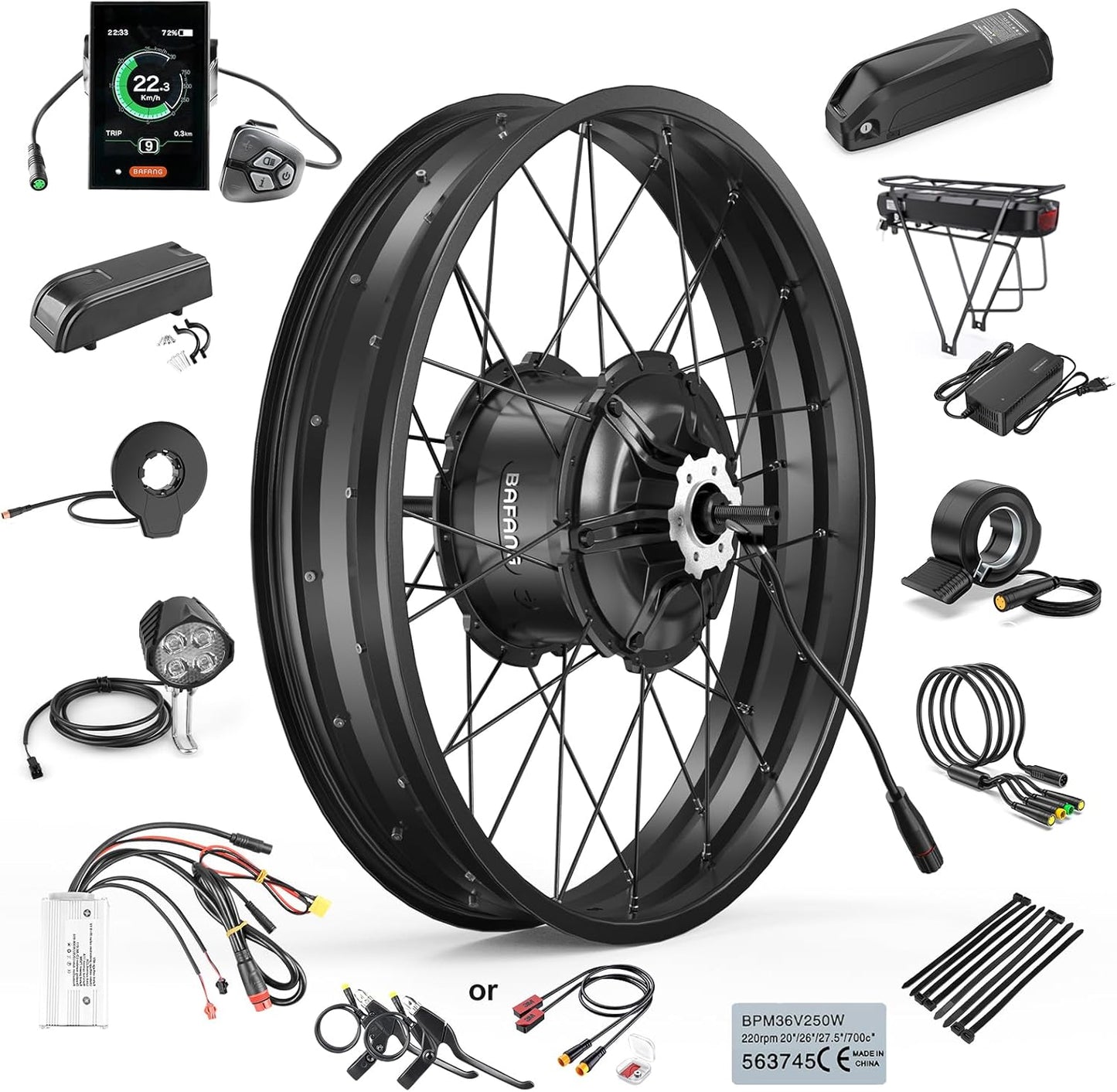 BAFANG 48V 1000W Electric Bike Conversion Kit for 20/26 Inch Fat Tire Bikes - Rear Hub Motor with PAS Sensor, LCD Display Option