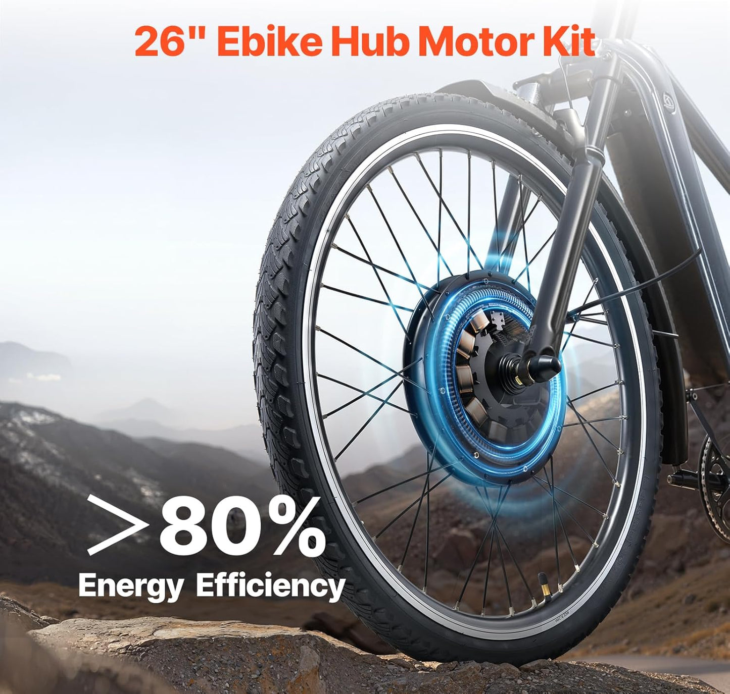 1000W 48V Front Wheel E-Bike Conversion Kit with 26" Hub Motor, 420RPM Speed, LCD Display & PAS System - Complete Road Bike Upgrade Kit