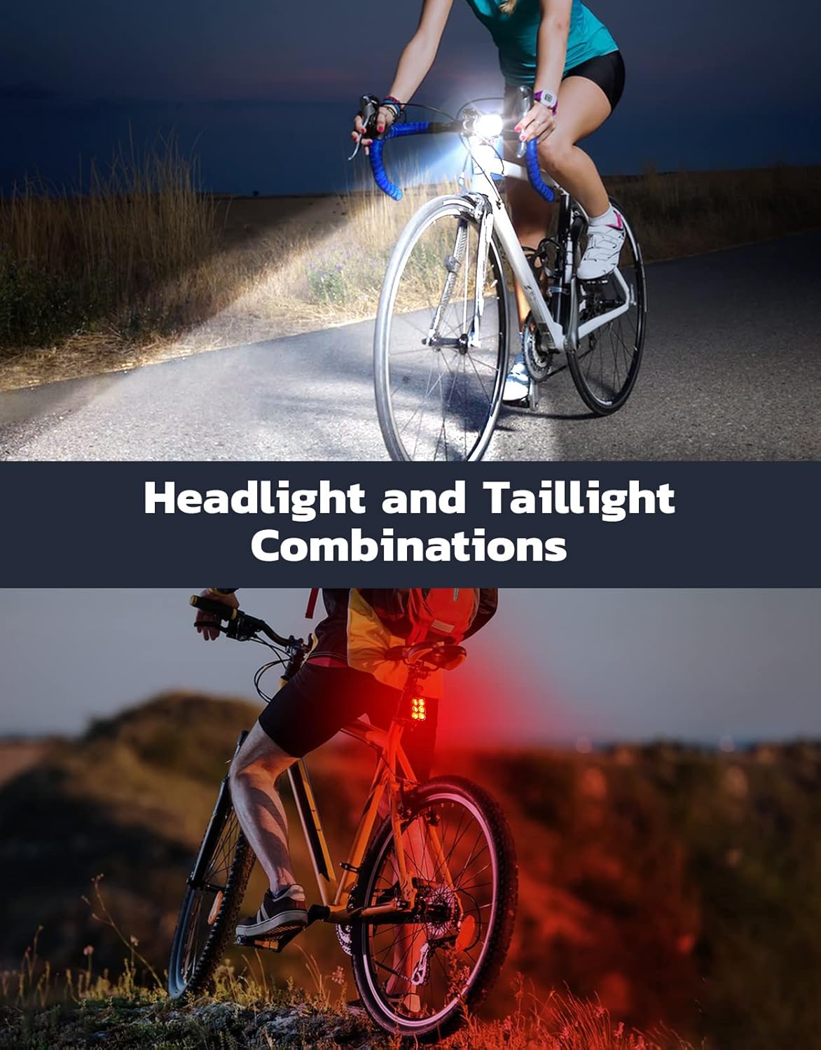 USB Rechargeable Bike Light Set - Front & Back IP65 Waterproof LED Bicycle Lights for Night Riding | 4+6 Modes, 1.5H Fast Charge, Easy Mount