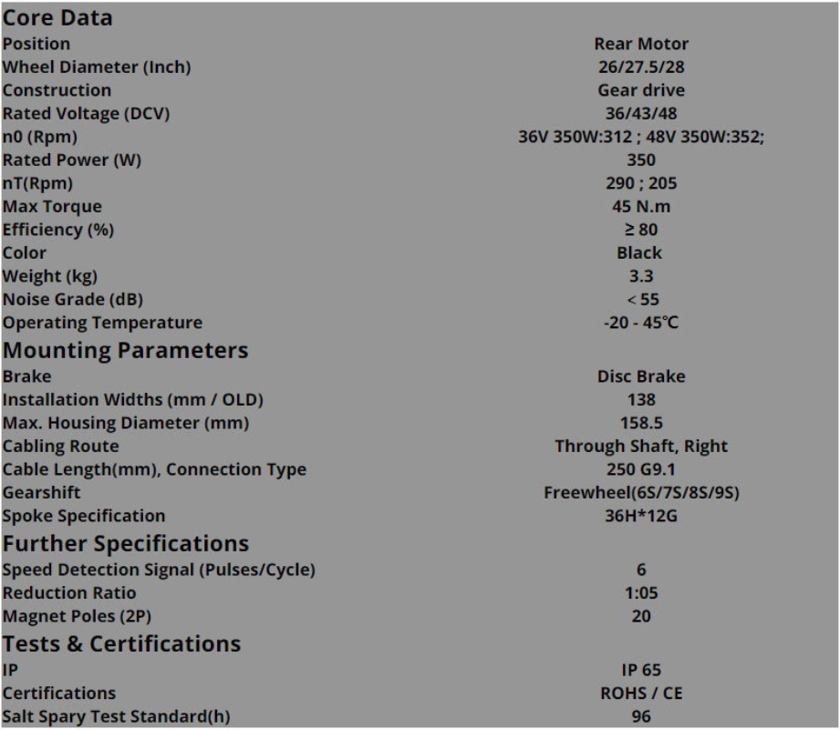Bafang Gear Motor Wheel Ebike Kit Electric Kit 350W-500W