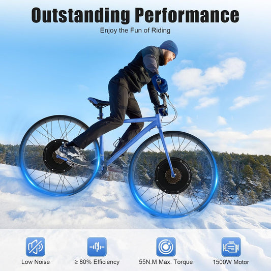 1500W 48V E-Bike Conversion Kit - 26" Rear Wheel Motor for Fat Tire Bicycles