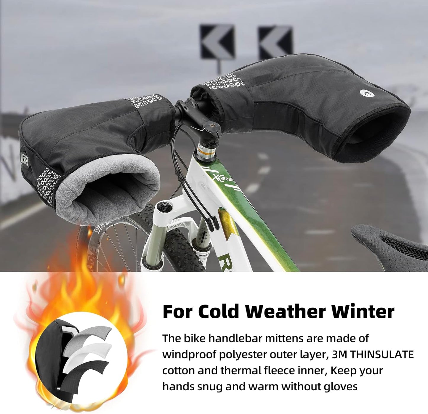 ike Handlebar Mittens - Thinsulate Thermal Pogies for Winter Cycling | Waterproof Cold Weather Mittens for Commuter, MTB & Fat Bike