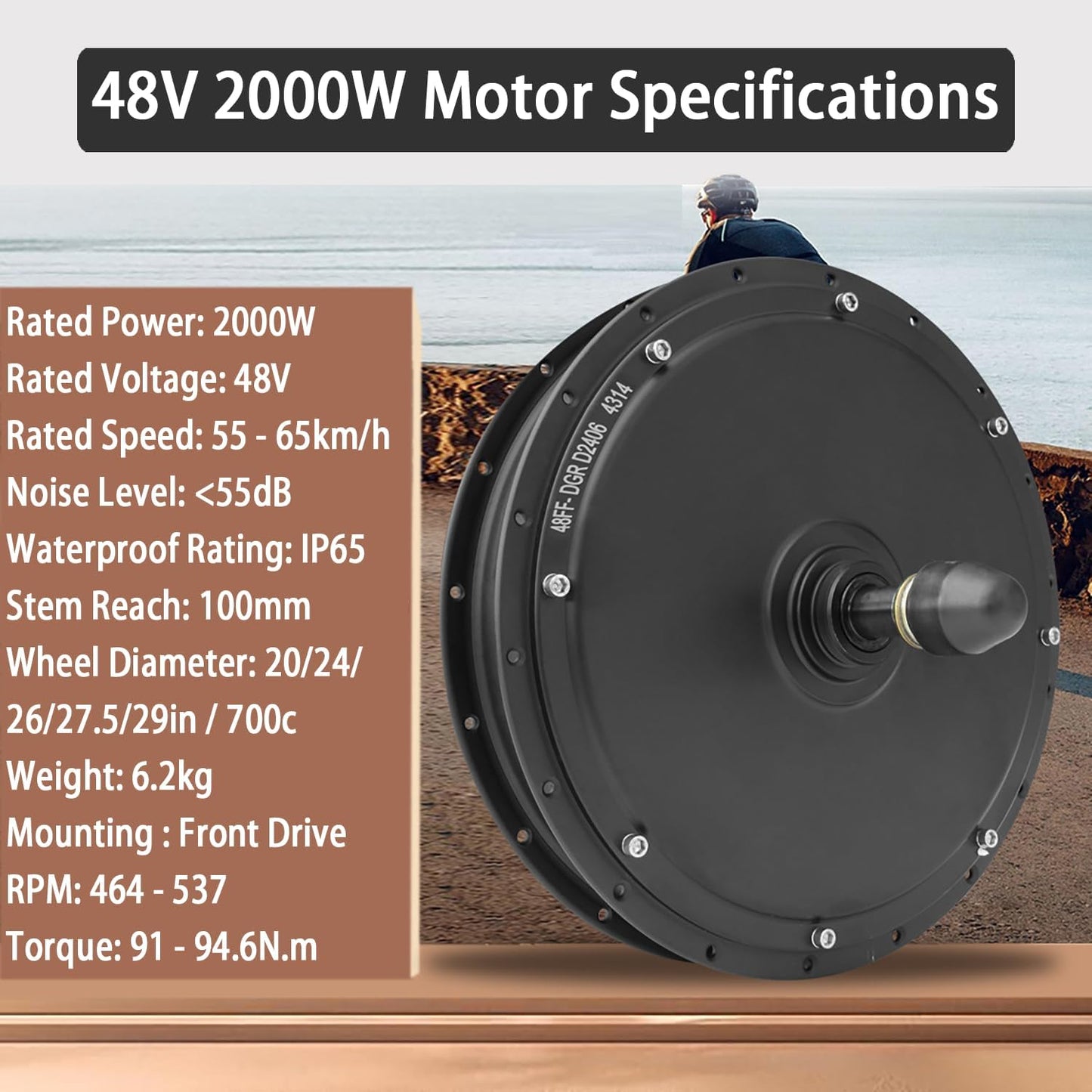 2000W 48V Front Wheel E-Bike Conversion Kit - Fits 20" to 29" Bikes | Includes S866 LCD Display & 40A Controller | Mountain/Road Bike Electric Motor Kit