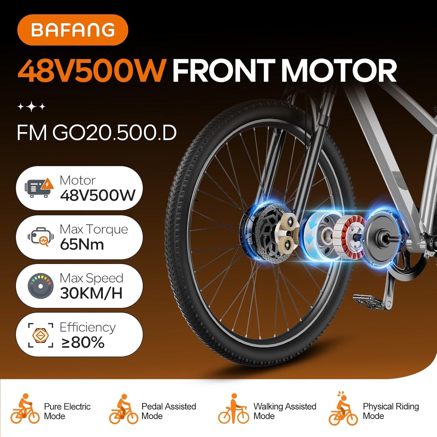 BAFANG 48V 500W Front Hub Motor Conversion Kit - TFT Display & 48V Battery Included for 20"/26"/700C (28"/29") Bikes