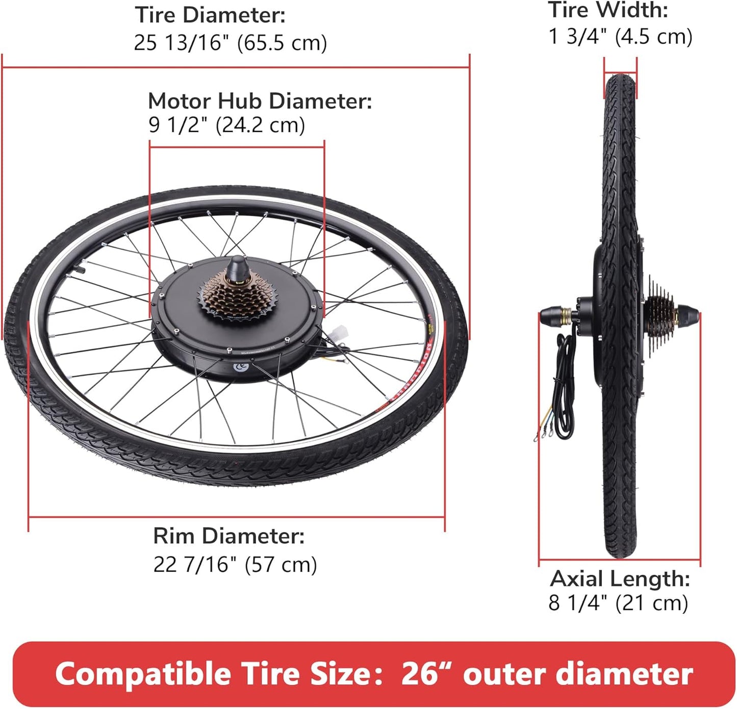 AW 48V 1000W Electric Bike Conversion Kit - 26" Front/Rear Wheel Powerful Motor with Dual Mode Controller & Twist/Thumb Throttle | Complete E-Bike Wheel Kit