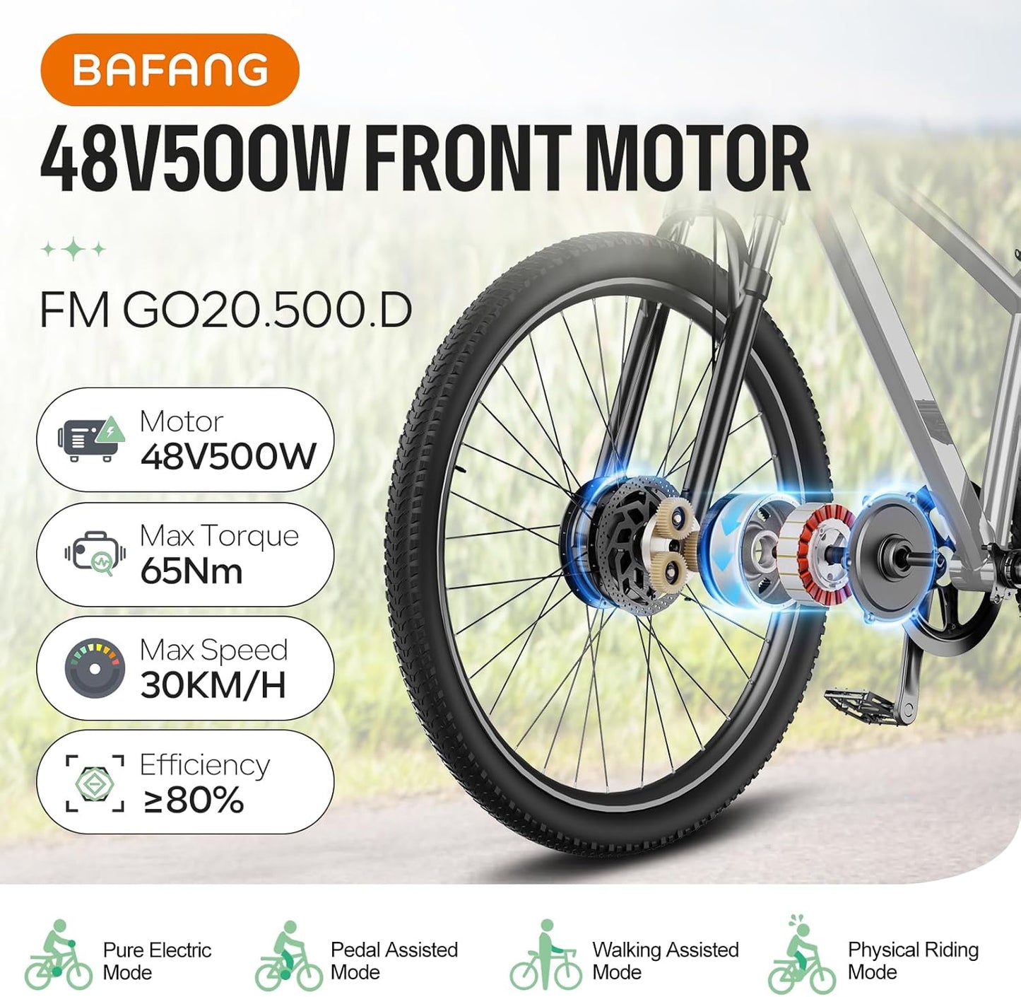 48V 500W Front Hub E-Bike Conversion Kit - Fits 20"/26"/700C/29er Wheels
