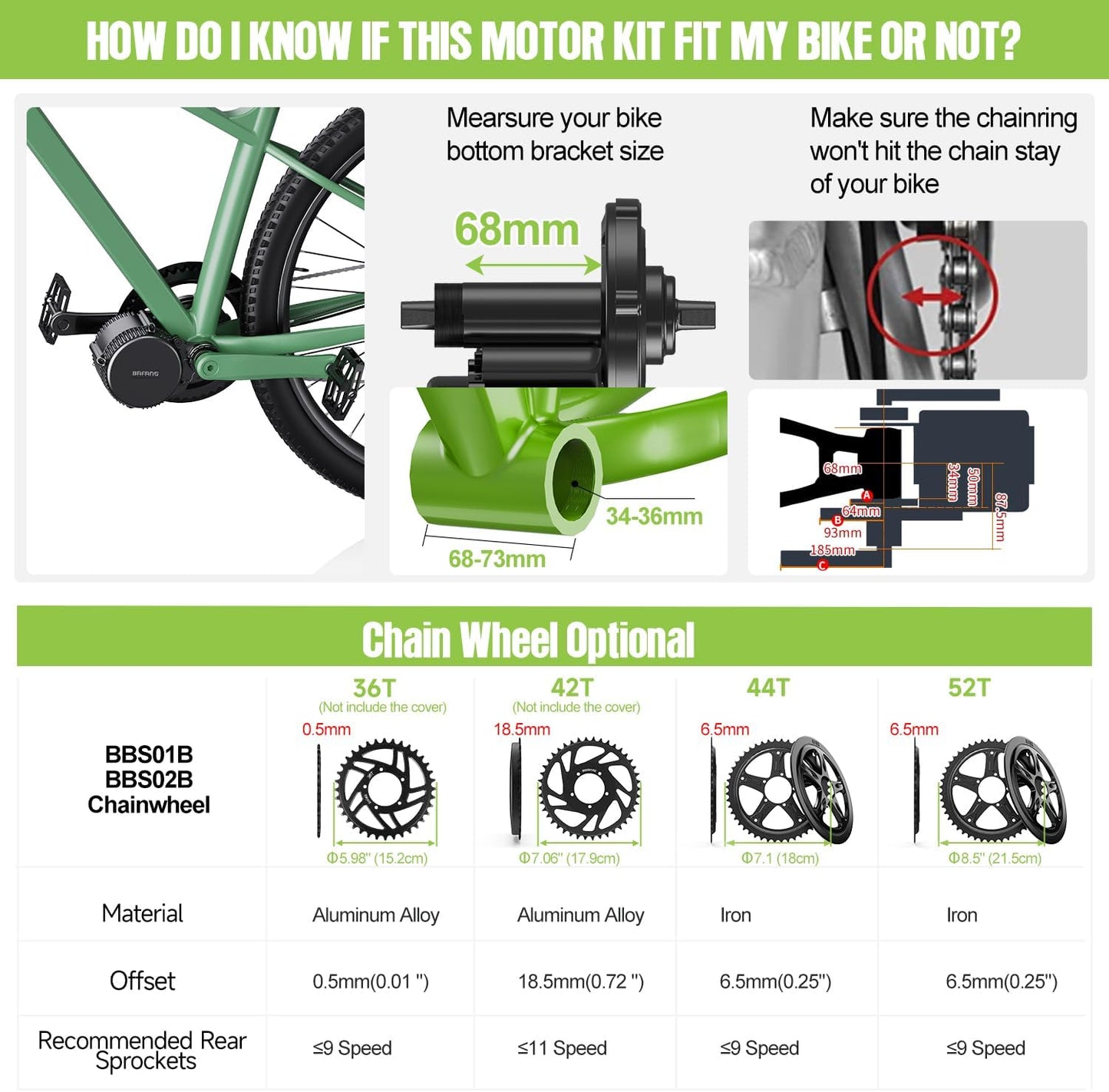 BAFANG BBS02 48V 750W Mid Drive E-Bike Conversion Kit with Chainring & LCD Display (No Battery) | Mid Motor E-Bike Kits
