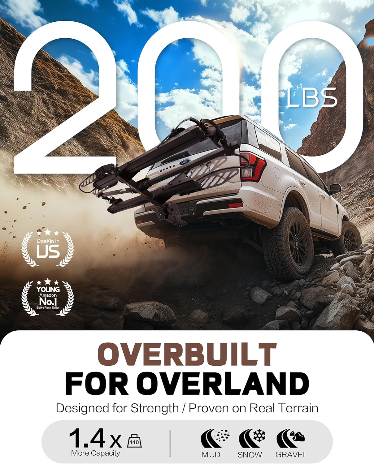 E-Bike Rack with Ramp – 200 lbs Capacity Hitch 2 Bike Rack, Foldable Platform Carrier for Cars Trucks SUVs Minivans, Up to 5" Fat Tire, 2" Receiver