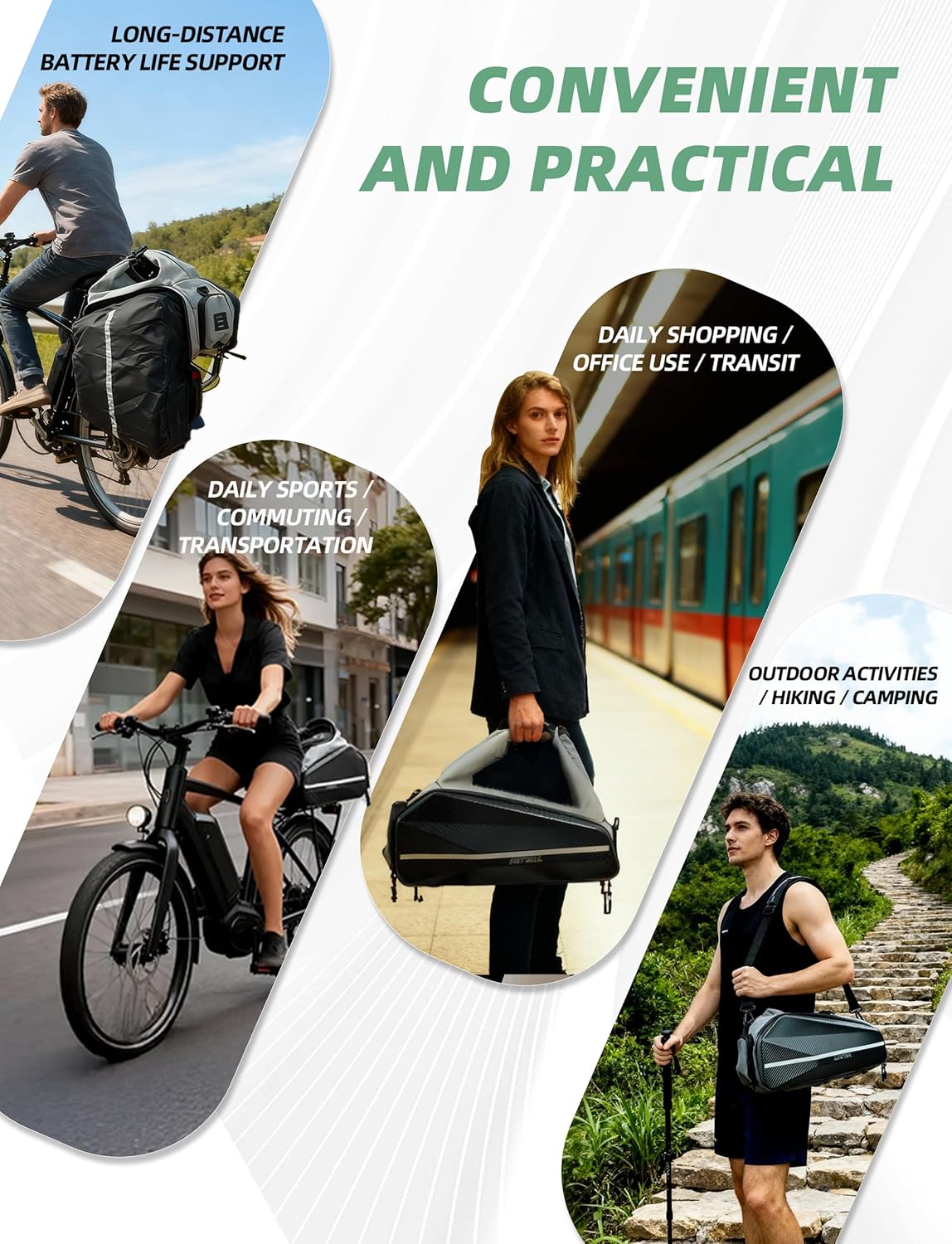 40L Ebike Battery Bag - Waterproof Hard Shell Rear Rack Bag with Reflective Strips & Shoulder Straps for E-Bikes