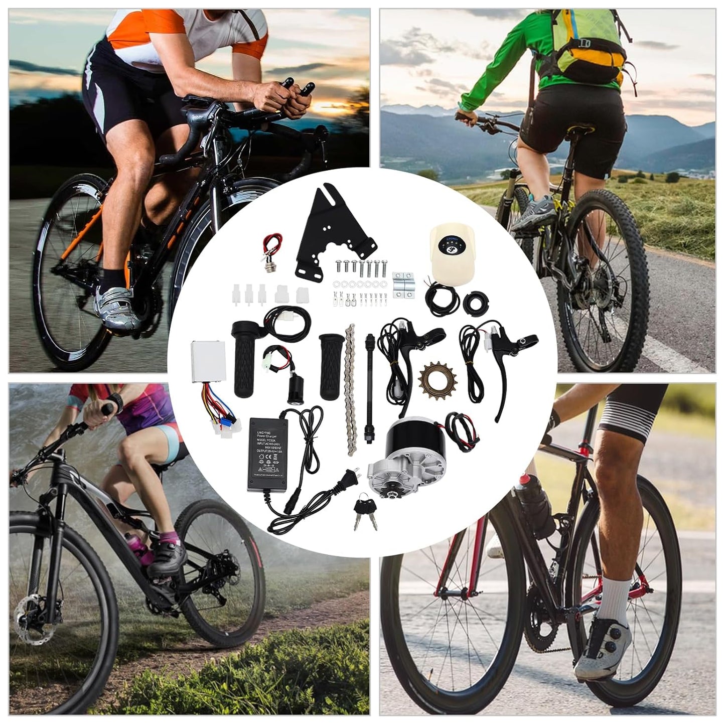 24V 250W Electric Bicycle Motor Kit for Chain Drive - 330RPM Rear Derailleur E-Bike Conversion Kit with Brushed Controller & Light | Easy Mid Installation for Most Bikes