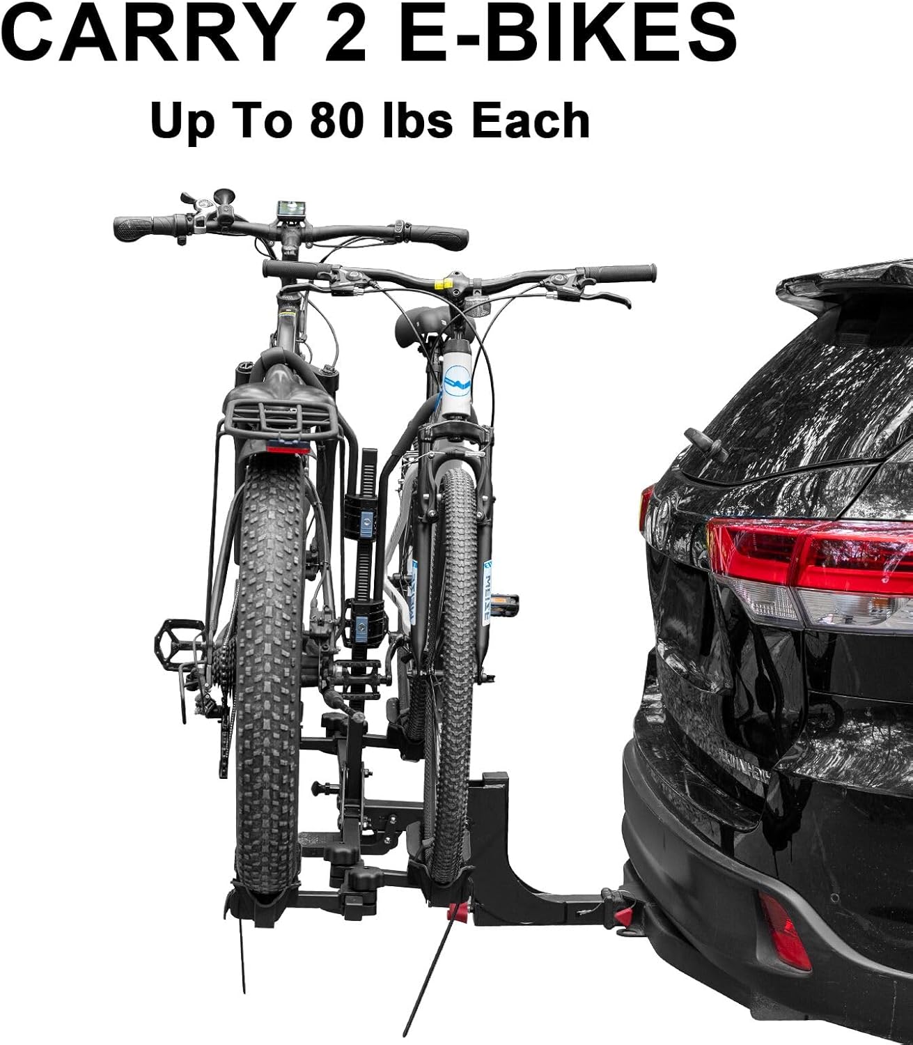160 lbs 2 E Bike Rack Hitch Mounted – Wobble Free Smart Tilting Folding Electric Bike Racks with Lock, 2" Hitch, Fits 5.5" Fat Tires for Car SUV Trucks