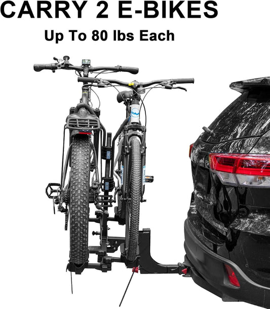 160 lbs 2 E Bike Rack Hitch Mounted – Wobble Free Smart Tilting Folding Electric Bike Racks with Lock, 2" Hitch, Fits 5.5" Fat Tires for Car SUV Trucks