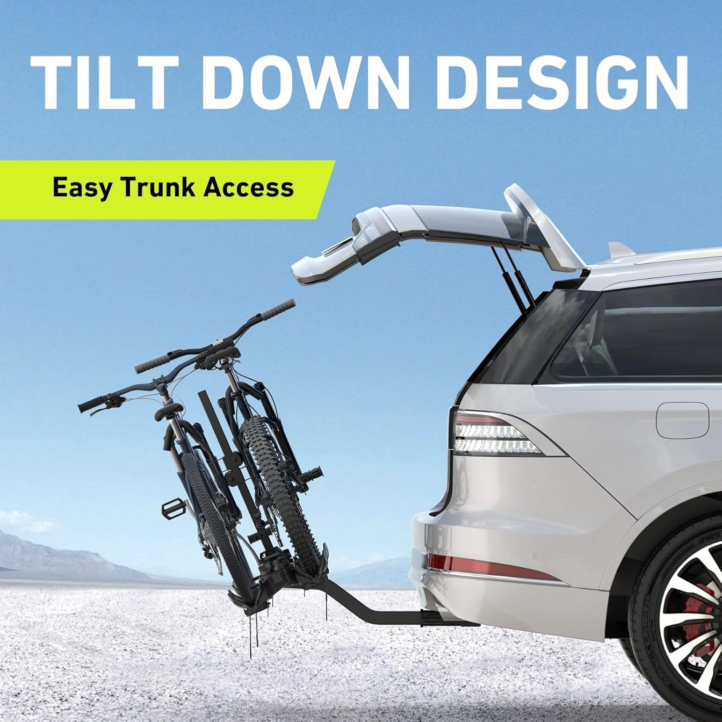 65lbs Per Bike Hitch Ebike Rack – Patented Anti-Wobble Tilting Folding Platform, 2-Inch Receiver, Fits Fat Tire Mountain Electric Road Bikes for Cars SUV