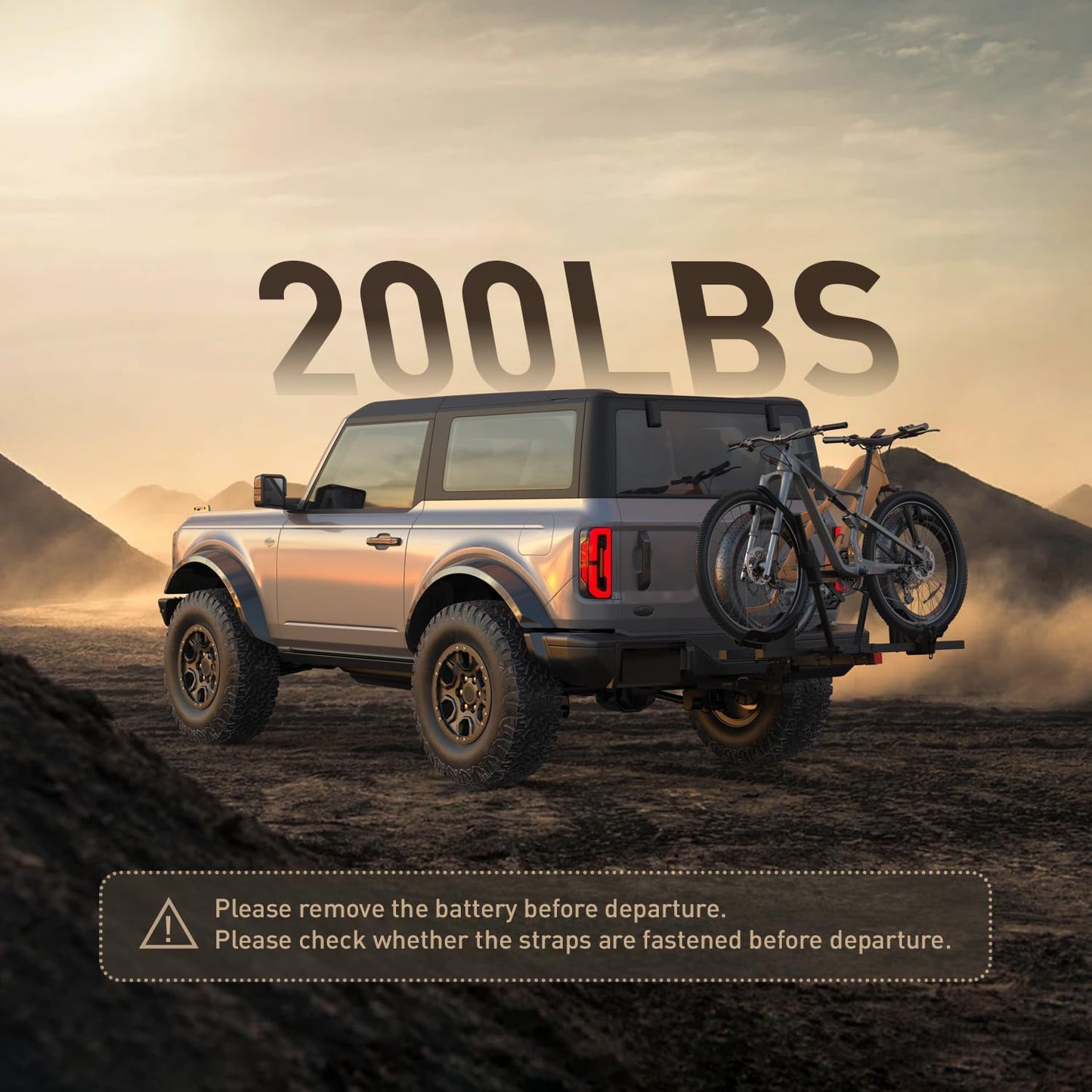 Wheel-Mount 2-Bike Platform Rack Hitch – No Frame Contact Bike Carrier for Car SUV Truck, 200Lbs Heavy Duty for 4.7" Fat Tire E-Bikes, 2" Receiver Tilting Folding Black