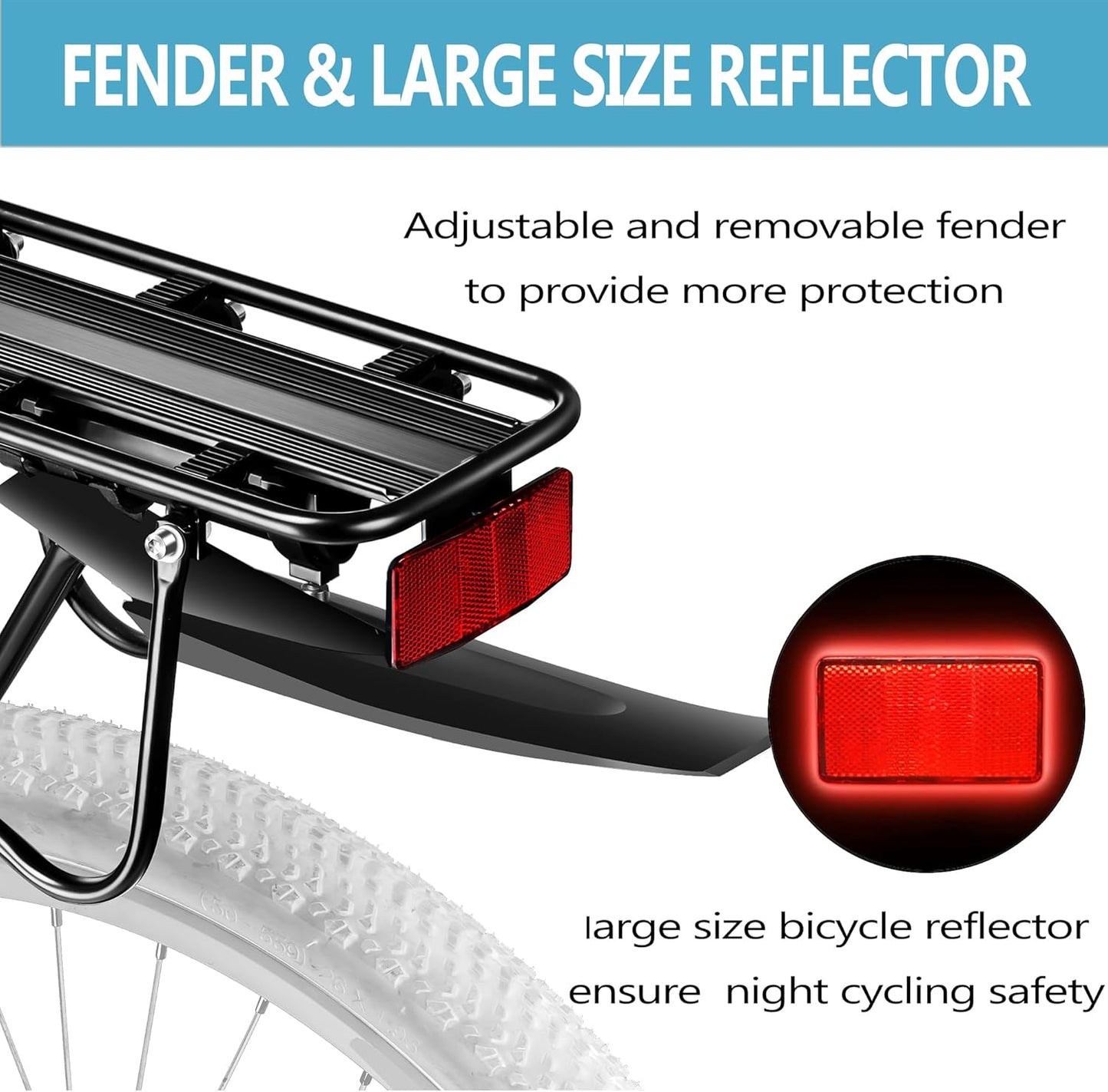 Rear Bike Rack with Fender & Large Reflective – Quick Release Universal Bicycle Luggage Rack, Large Capacity Pannier Rack for Mountain Road Bikes