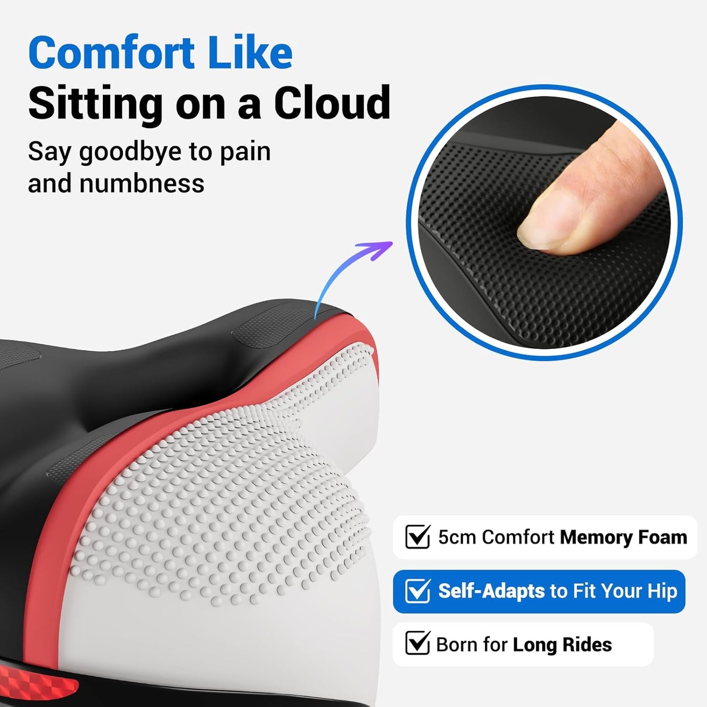 Dual Shock Absorbing Bike Seat Memory Foam Padded Comfort Saddle Men Women