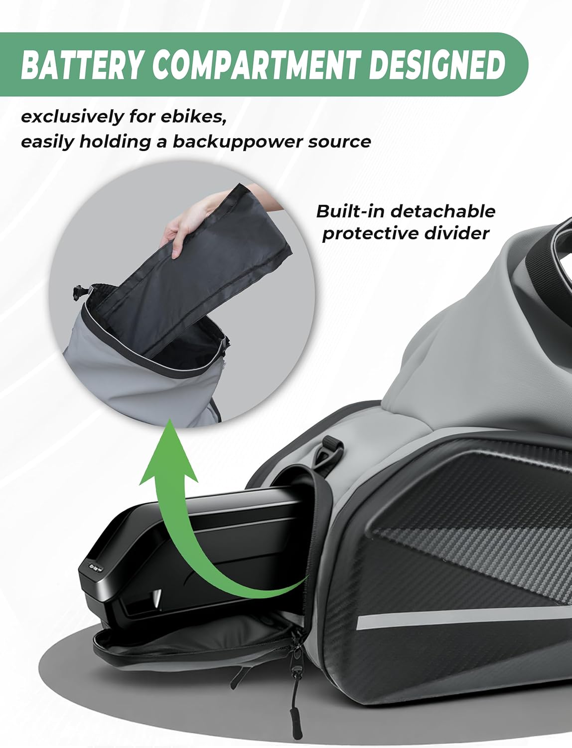 40L Ebike Battery Bag - Waterproof Hard Shell Rear Rack Bag with Reflective Strips & Shoulder Straps for E-Bikes