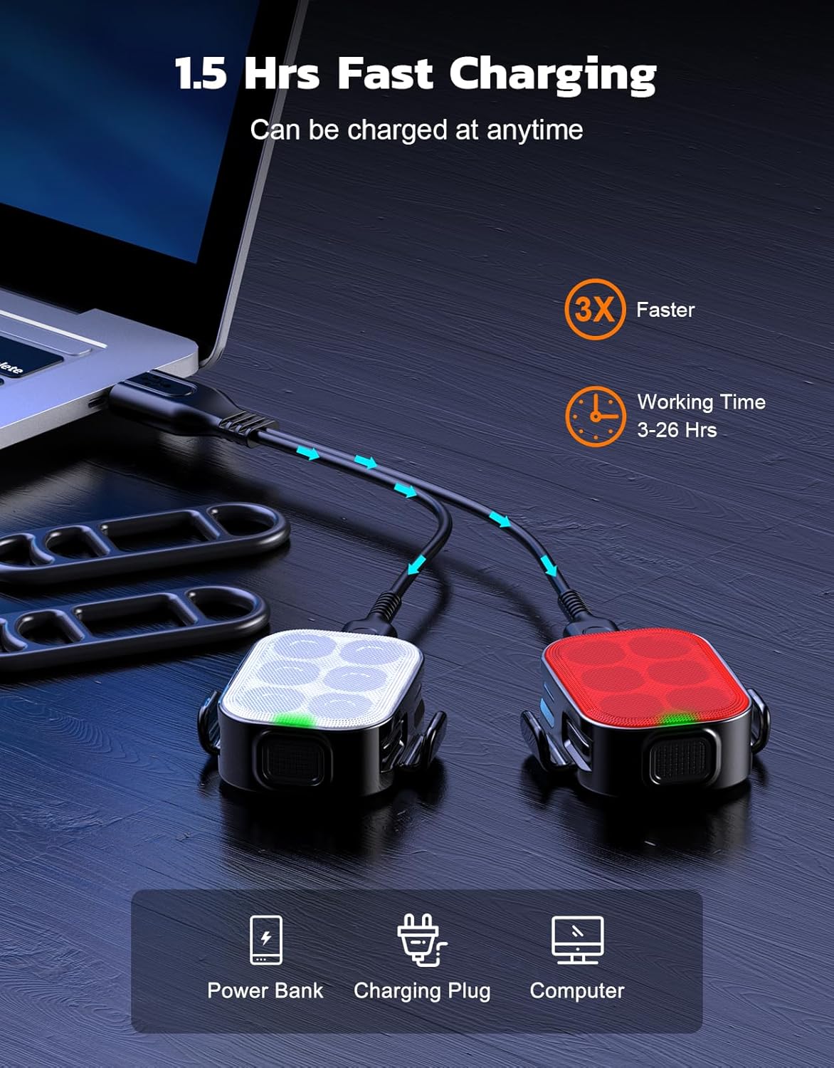 USB Rechargeable Bike Light Set - Front & Back IP65 Waterproof LED Bicycle Lights for Night Riding | 4+6 Modes, 1.5H Fast Charge, Easy Mount