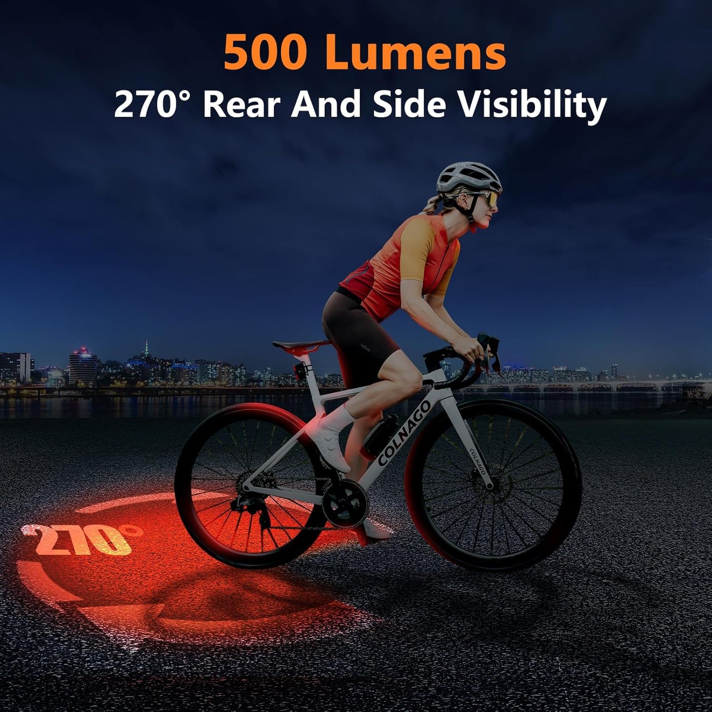 500 Lumens Bike Tail Light with Brake Sensing | USB-C Rechargeable Bicycle Rear Light for Day & Night Riding | 6 Modes, Side Visibility, Fits Round & Aero Seat Posts