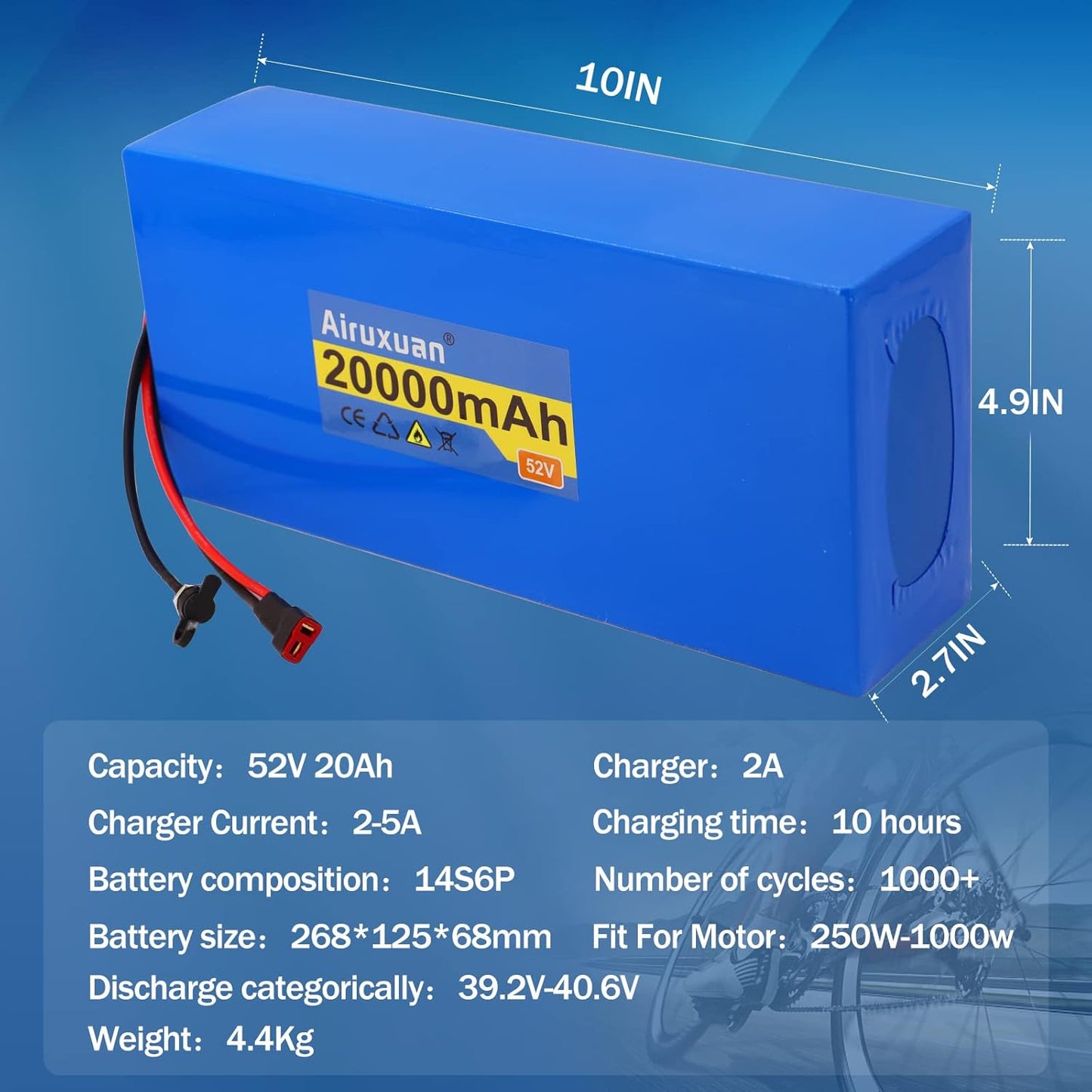 52V 20Ah Ebike Battery for 250–1000W Electric Bikes