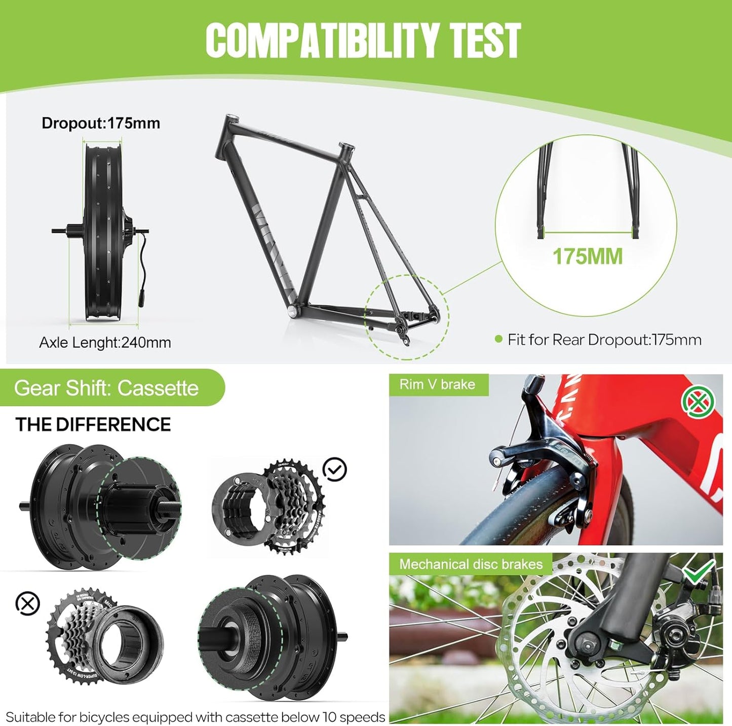 BAFANG 48V 1000W Electric Bike Conversion Kit for 20/26 Inch Fat Tire Bikes - Rear Hub Motor with PAS Sensor, LCD Display Option