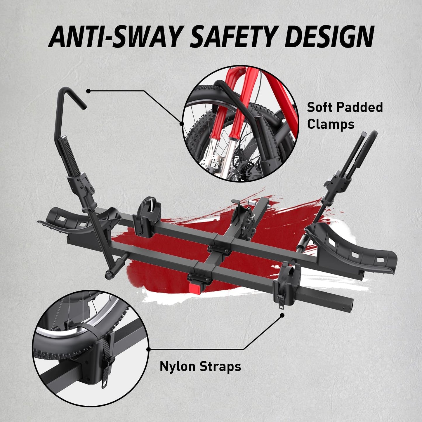 Wheel-Mount 2-Bike Platform Rack Hitch – No Frame Contact Bike Carrier for Car SUV Truck, 200Lbs Heavy Duty for 4.7" Fat Tire E-Bikes, 2" Receiver Tilting Folding Black