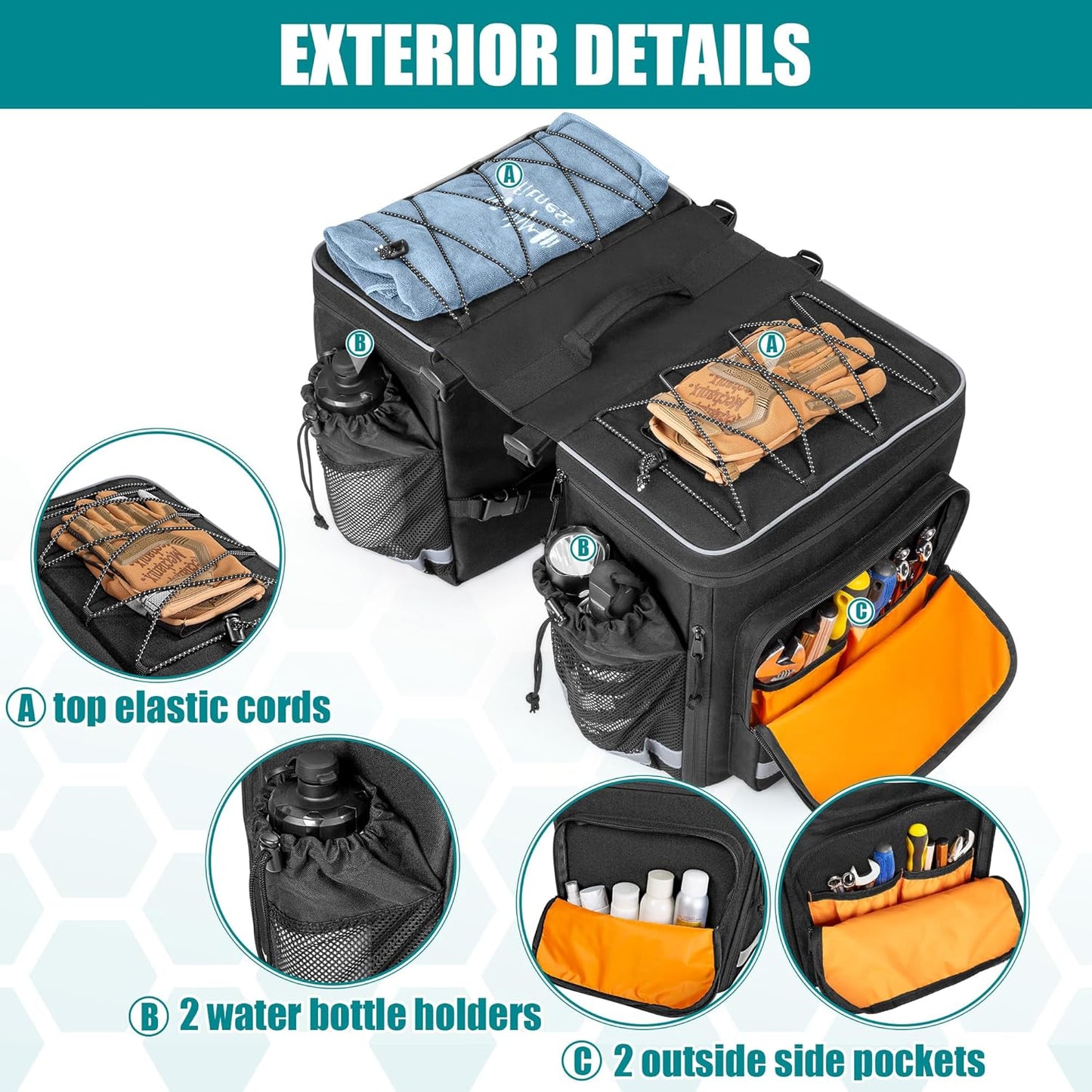 50L Bike Panniers with Rain Cover - Expandable Waterproof Bicycle Saddle Bag, Multi-Pocket Bike Luggage for Commuting & Touring